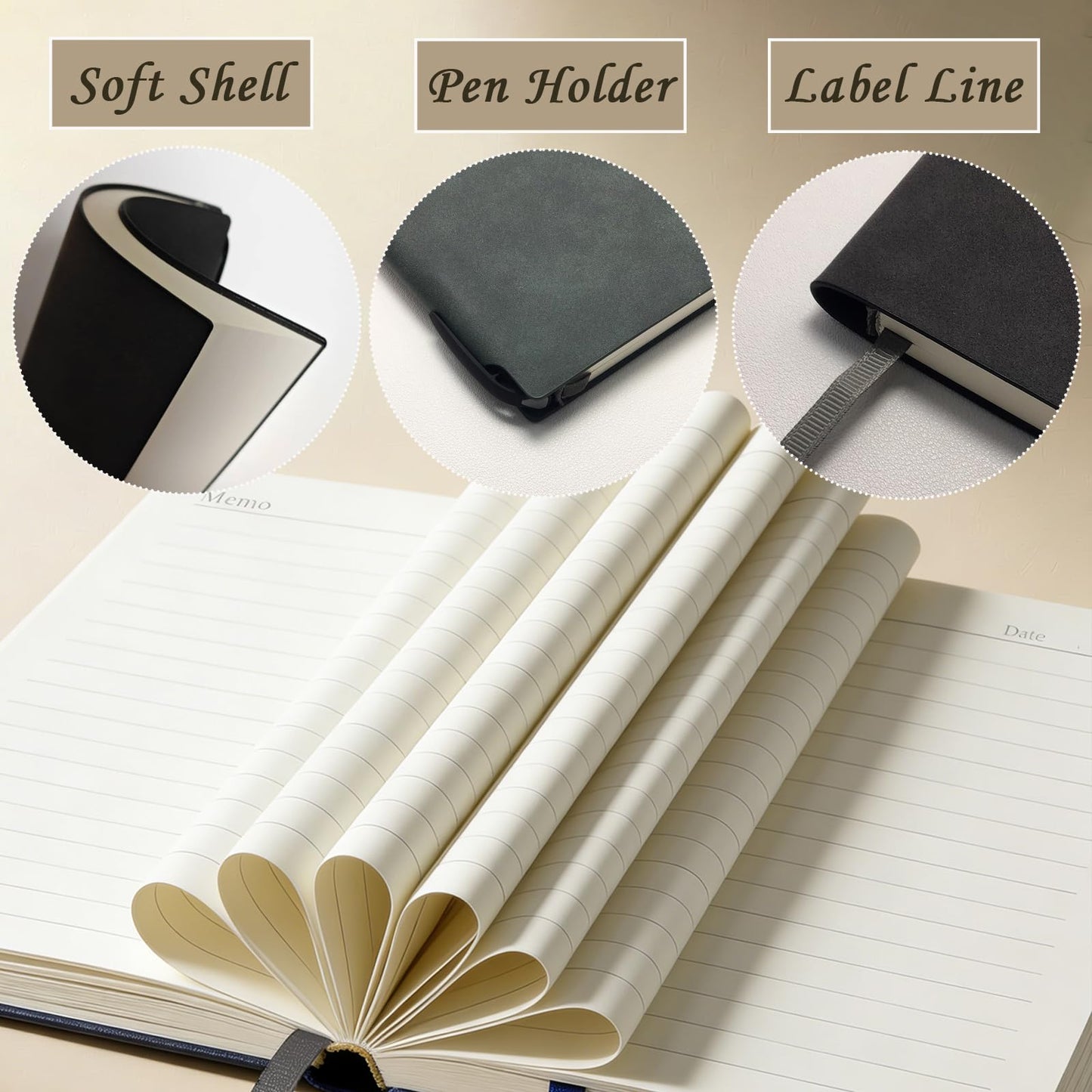CRZTRY A5 Lined Notebook with Hidden Pen, Soft Cover & Organization Kit Including Color Dot Stickers, Sticky Index Tabs and Note Papers, Lined Pages Green