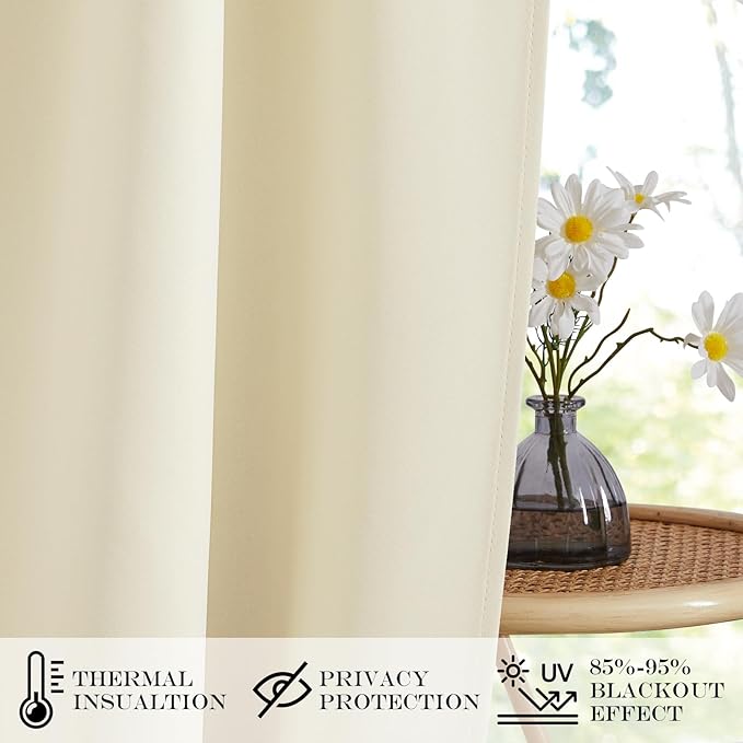 NICETOWN Sidelight Door Curtains 50 Inches Long for Side Windows Thermal Insulated Privacy Farmhouse French Door Curtain Panel with Adjustable Tie Back, 25x50 Inch Length, 1 Panel, Light Beige