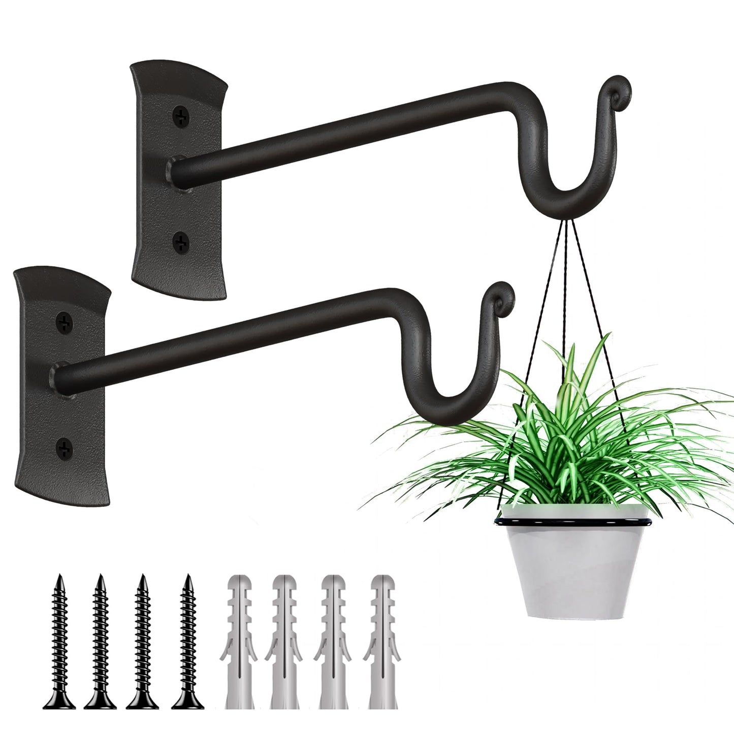 RTZEN Plant Hangers Outdoor or Indoor - Wrought Iron Metal Hanger Indoor Hook - Heavy Duty Wall Bracket Hooks for Hanging Plants Baskets Lanterns Wind Chimes - 2 Pack (Black Shepherds Hooks 10")