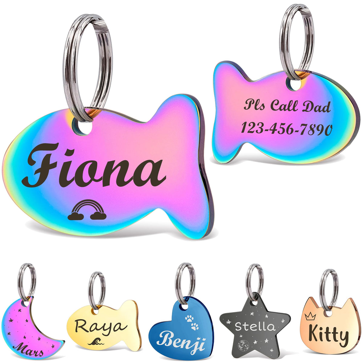 Anavia Small Size Dog Cat ID Tags, Small/XS Personalized Color Plated Stainless Steel Puppy Kitten Name Tags, Customized Engraved Nameplate Pet Collar Tag (Blue, Star)