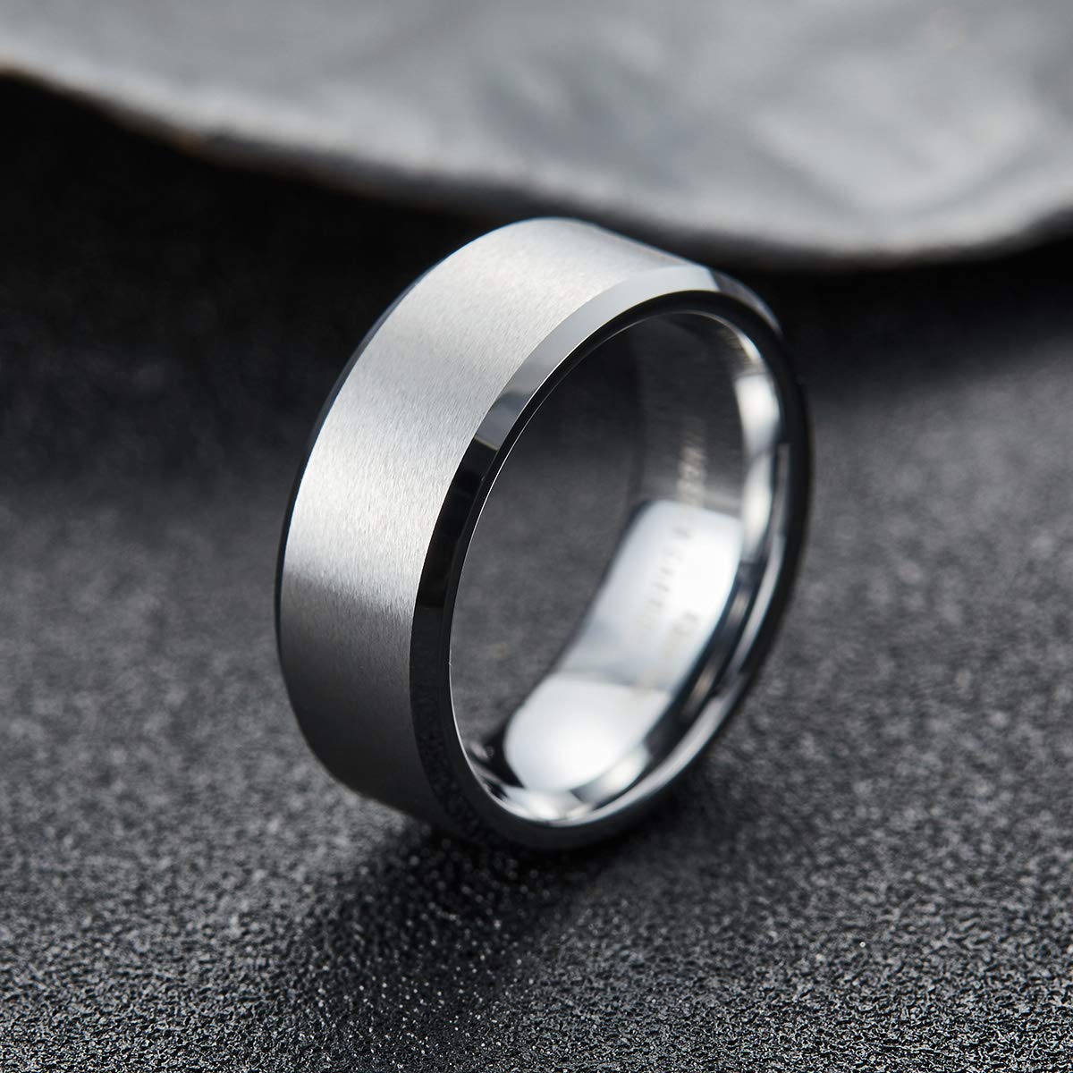 King Will Silver 9mm Men's Wedding Ring - Brushed Matte Finish, Beveled Polished Edge, Comfort Fit Size 13