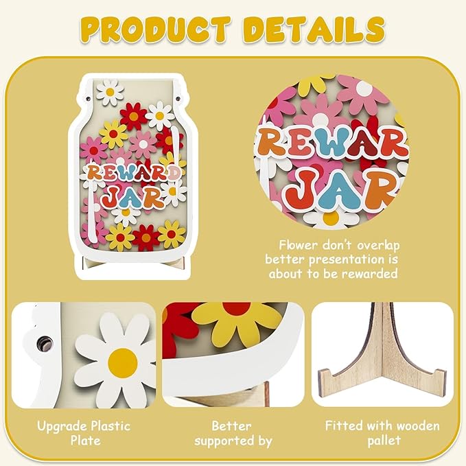 Magnetic Reward Jar for Kids – Flower Jar with Colorful Letter Stickers Behavior, Classroom Incentive Suitable for Teachers Parents Kids Motivational Tool