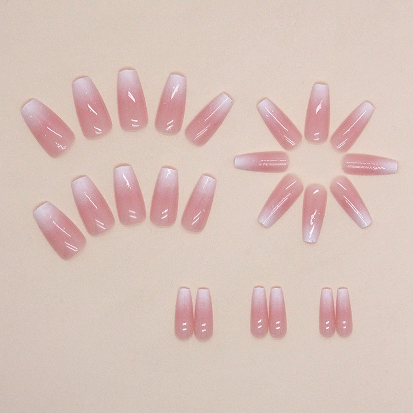 Pink Press on Nails Medium Coffin Fake Nails Press ons with Gradient Designs Simle Glue on Nails Medium Length Acrylic False Nails Full Cover Stick on Nails for Women 24 Pcs