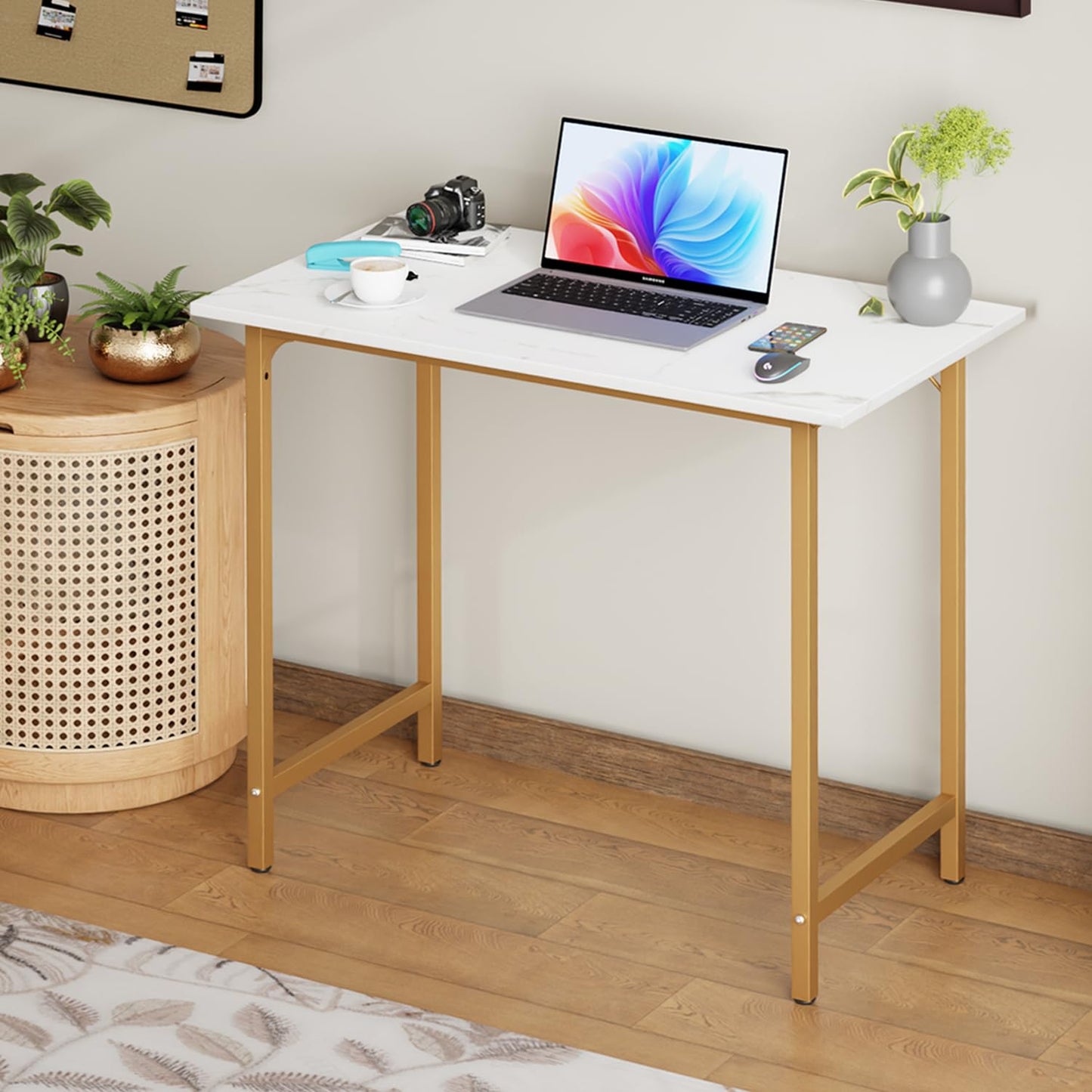 BestOffice Computer Desk,Home Office Desk, Modern Simple Style for Home Office Study Writing (Gold, 32 Inch)