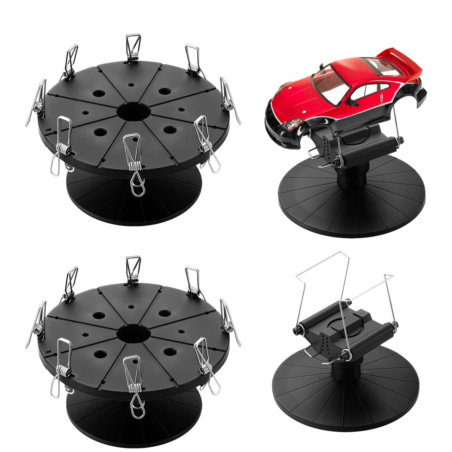 Yalikop 2 Sets Spray Work Painting Stands Rotating Model Painting Stand Holders with 8 Pcs Crocodile Clips Plastic Miniature Holder Base Tools for DIY Model Cars Airplanes Airbrush Hobby Parts