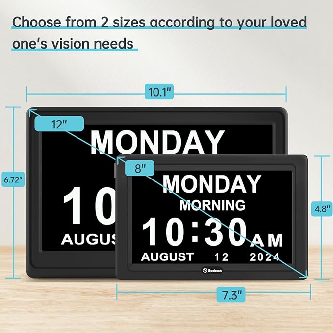 Soobest 12” Dementia Clocks for Seniors Extra Large, Digital Date Day Clock