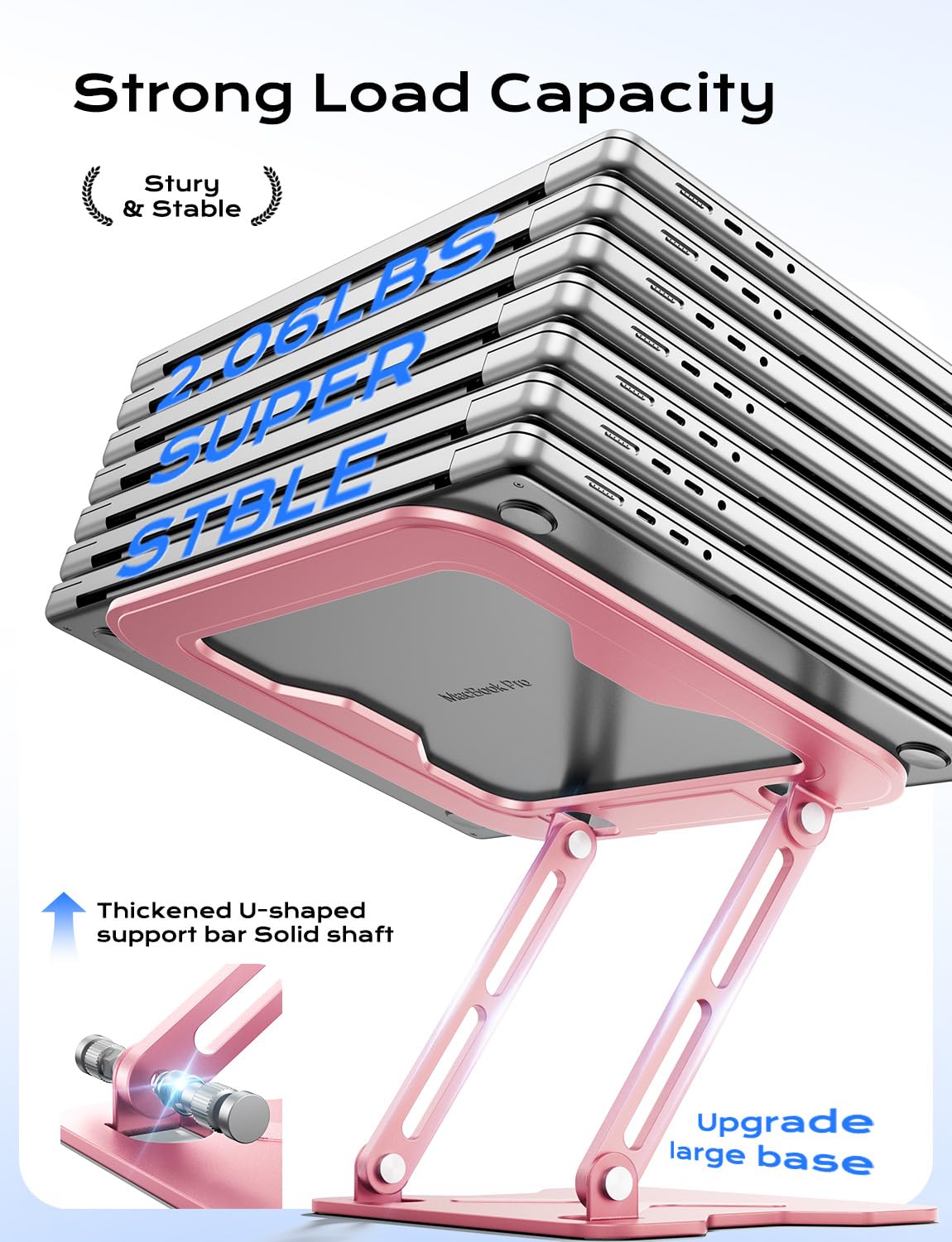 JCZT Adjustable Laptop Stand for Desk, Metal Foldable Laptop Riser, Portable Laptop Holder Mount, Ventilated Cooling Computer Notebook Stand for MacBook Air Pro, All 10-16'' Notebooks Laptops, Pink