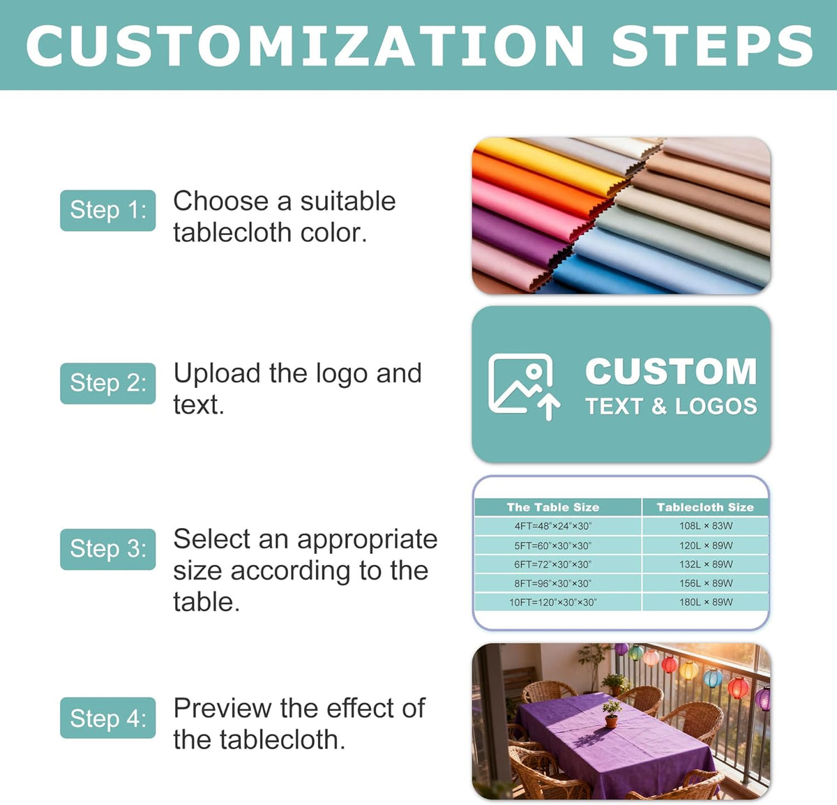 Custom Table Cloth with Business Logo, Personalized Table Cloth with Logo for 4FT 5FT 6FT 8FT 10FT, Ideal for Tradeshow Events, School, Associations, Birthday Party & Wedding (10FT Closed Back)