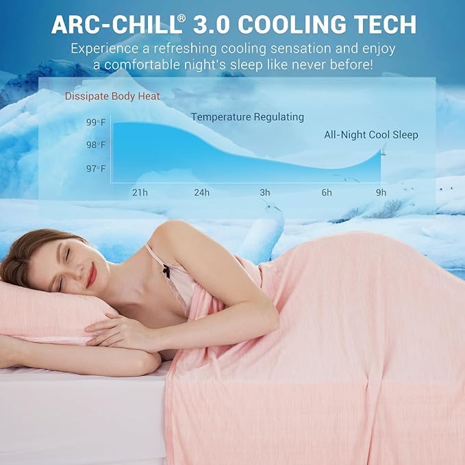 Elegear Revolutionary Cooling Blanket Throw Absorbs Heat to Keep Body Cool for Night Sweats, Arc-Chill 3.0 Cool Fiber Q-Max>0.5 for Hot Sleepers, Lightweight Summer Cold Blankets for Sleeping, Pink