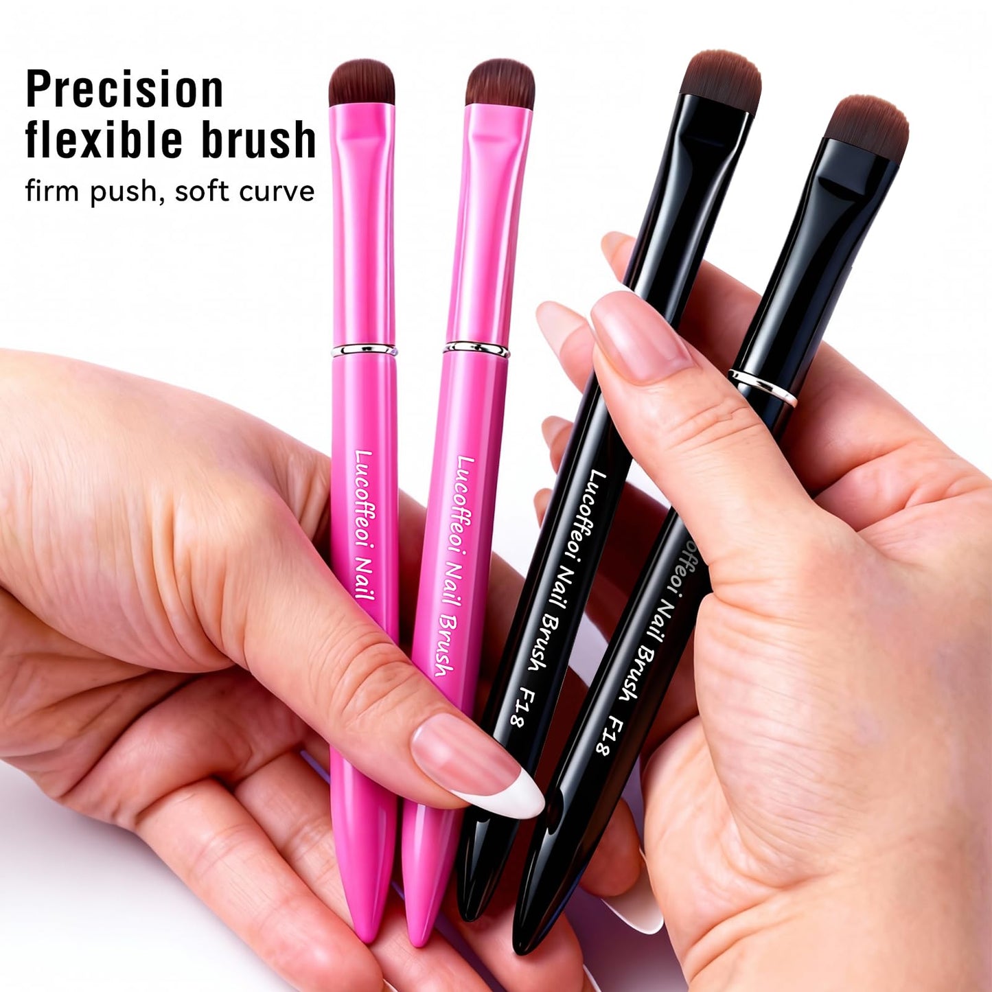 Clean Up Brush, 2-Pack Professional Kolinsky Sable Nail Art Brushes for Gel, Polygel, Acrylic Nails - Precision Detailing Set (Pink F18 + Black F16) (Pink(F18) & Black(F16))