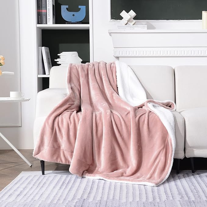 SOCHOW Sherpa Fleece Throw Blanket, Double-Sided Super Soft Luxurious Plush Blanket Throw Size, Dusty Pink, 50x60 inches