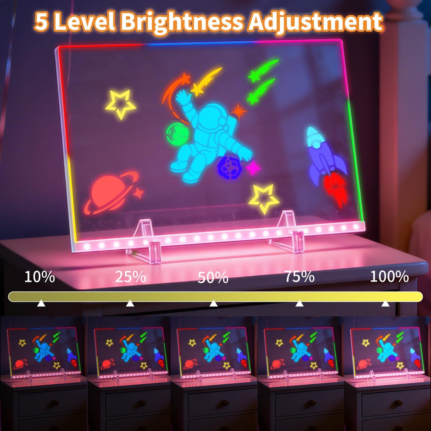 LED Drawing Board for Kids, Large Light Up Writing Tablet, 7 Color Glow Doodle Board with Paint Stencils and Tracking Paper, Birthday Holiday Toy Gift for Boys Girls Age 3+