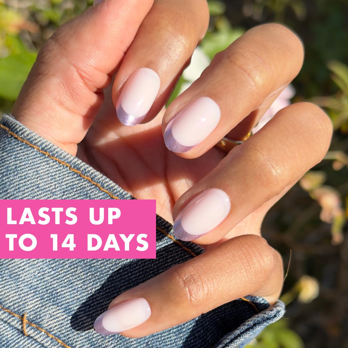 Olive & June Instant Mani Press-On Nails (Glue) | 42 Fake Nails, 21 Sizes | Non-Toxic, Long-Lasting Recycled Materials Realistic Look | Salon-Quality | Medium, Oval | Metallic French Lilac Shimmer