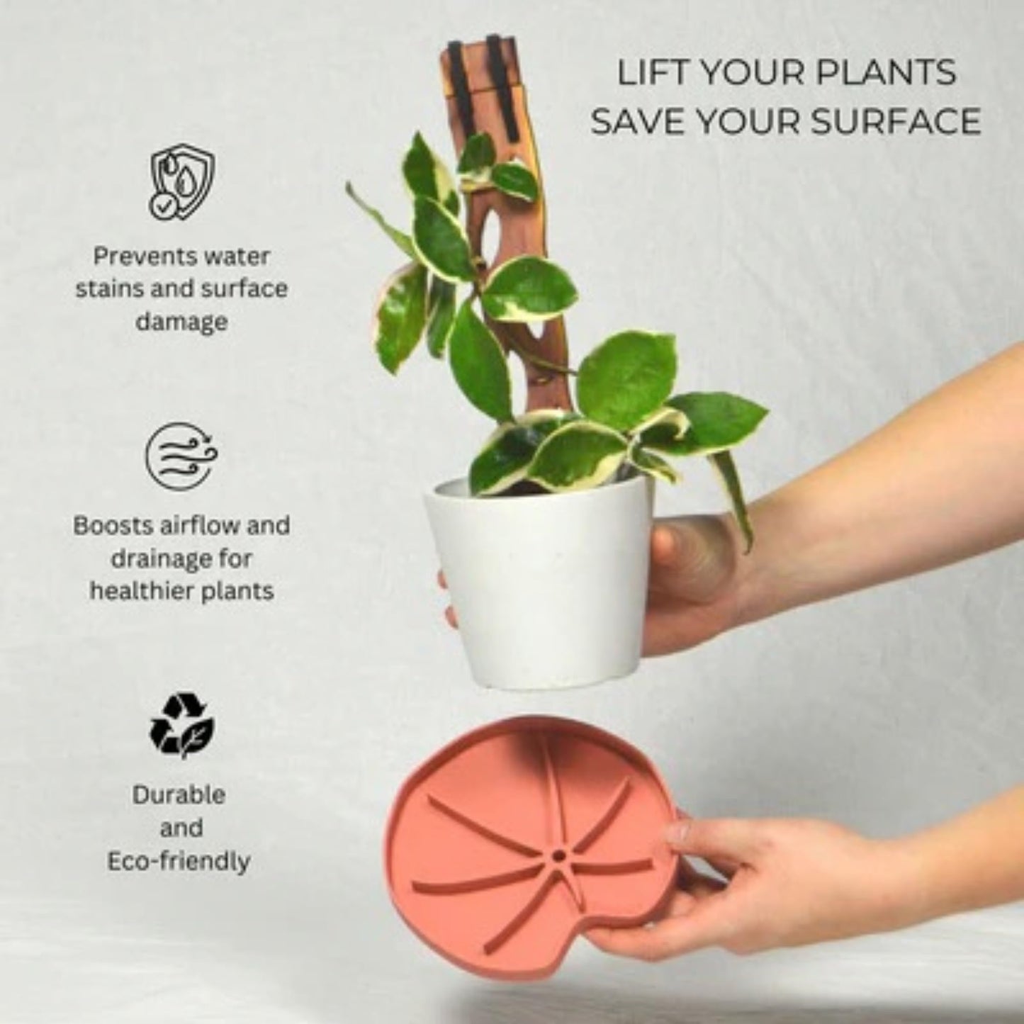 Treleaf Lili Sausr™ – 6" Lily Pad Shaped Plant Saucer & Drip Tray (Set of 2) – Decorative Humidity Tray & Spill Catcher for Indoor Houseplants – 3D Printed Eco-Friendly Design - Green