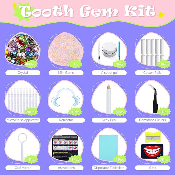 WATRZ Teeth Gem Kit,Tooth Gems Kit for Teeth DIY Crystals Tooth gem Jewel for Girls Y2K Fashionable Butterfly Love Cross Spider for Boys Harmless (Pink)