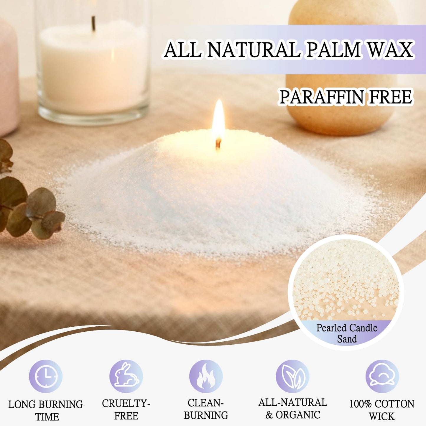 BRELANO Crystal Candle Making Kit – No-Melt Candle Sand, 18 oz Pearled Wax, 30 Cotton Wicks, 3 Natural Crystals & Refillable Glass Jar – DIY Candle Gift Set for Women & Home Decor,mom Gift