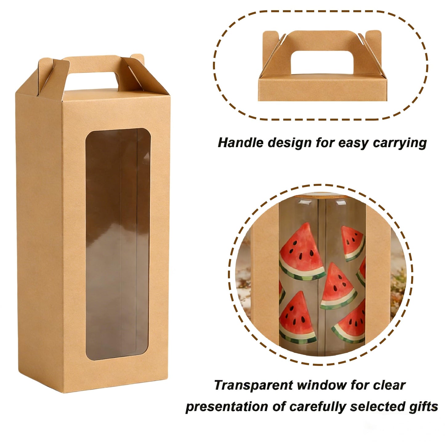 25Pcs Tumbler Gift boxes for glass cup with Handle for 16oz 18oz 20oz Sublimation Glass, Cup boxes for packaging 16oz,Drinking Cup Glasses Mug Can Blanks Tumbler Boxes with window for gifts(Brown)