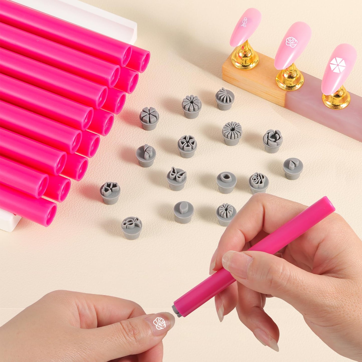 JERCLITY 15 Pieces Nail Art Stamp Pen Set Flower Leaf Butterfly Patterns Nail Art Stamps Pen Nail Design Tools for Women Girls（KT01）