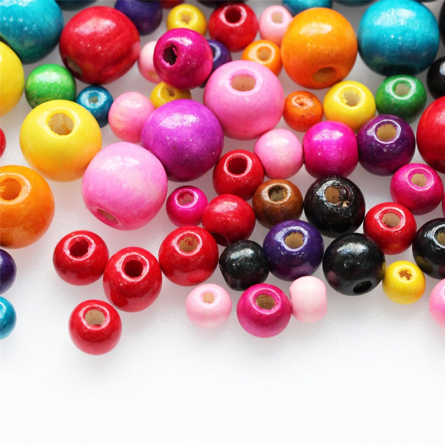 BetterJonny 800 Pcs Colorful Wooden Beads - 4 Size Large Hole Painted Wooden Beads for Macrame Rosary Bracelet Jewelry Craft Making (8mm, 10mm, 12mm, 16mm)