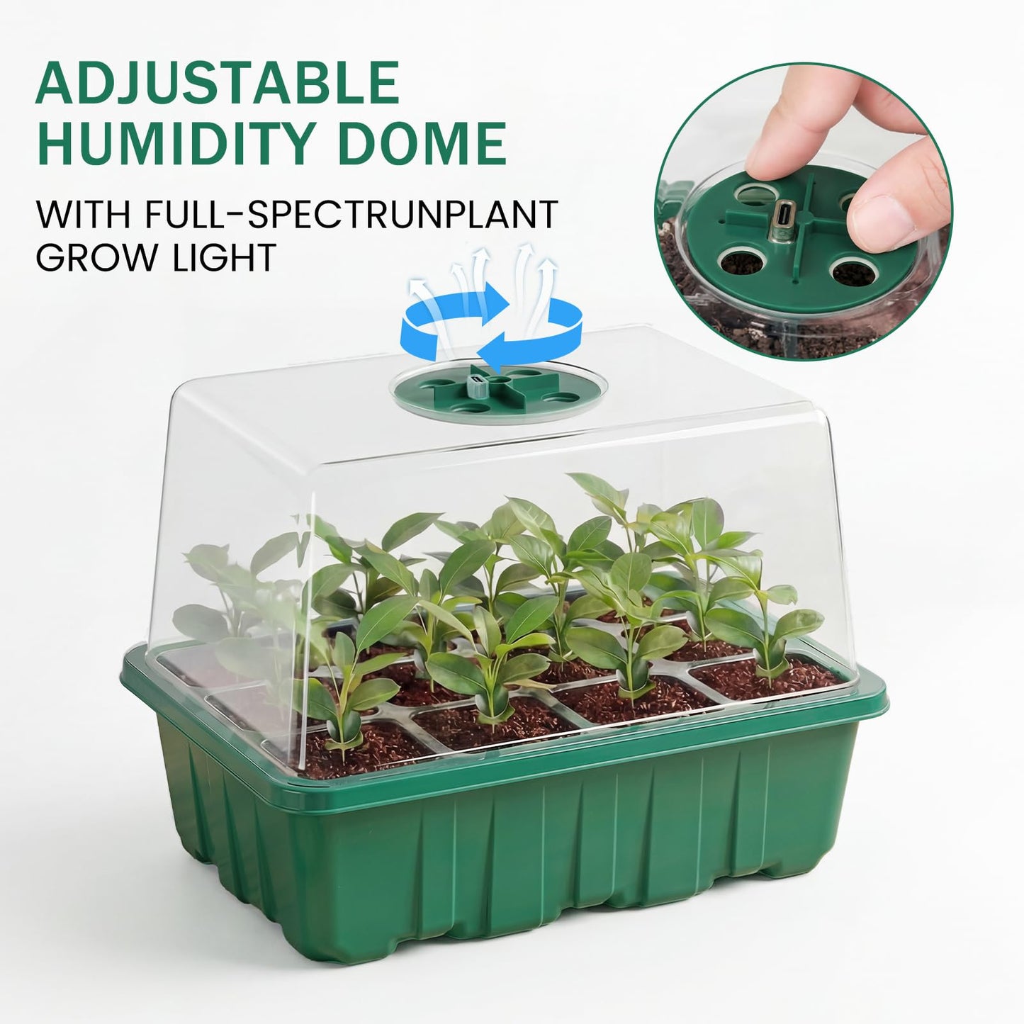 YAUNGEL Seed Starter Tray with Grow Light, 4 Pack Seed Starter Kit with Timing Controller Adjustable Brightness, Thicken Seedling Starter Trays with Humidity Domes Heightened Lids, Gift Box
