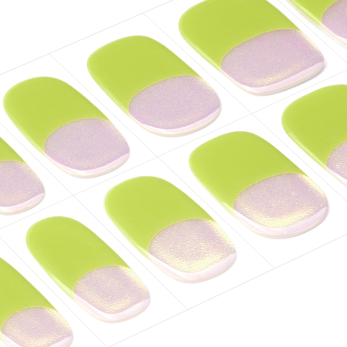 DANNI & TONI Semi Cured Gel Nail Strips Neon Green French Tips Aurora Gel Nail Wraps Mirror Nails 28 Stickers | Neon Petal