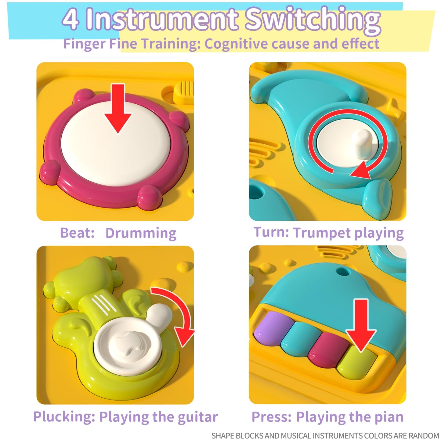 PANITU Baby Activity Cube, 6-in-1 Educational Early Development Toy with 4 Sensory Shape Blocks, Music Busy Board, Montessori Toys for 1 2 Year Old, Birthday Gift for 1 Year Old