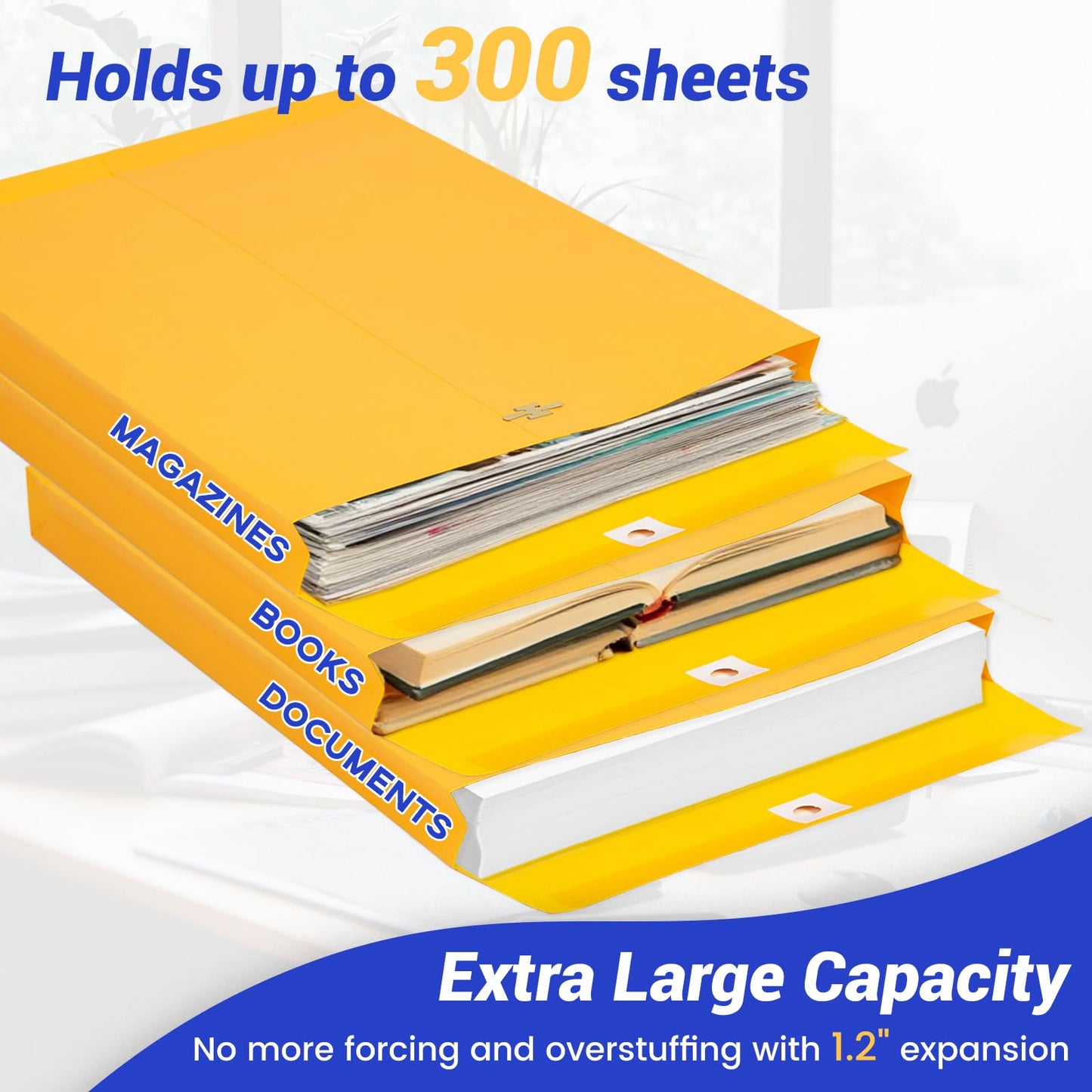 Expandable Large Manilla Envelopes 10x13 with Clasp and Gummed Seal 25 Pack, Goefun 180 GSM Heavyweight Big Yellow Manila Envelopes for Documents, for Home, Office, Business Mailing and Storing