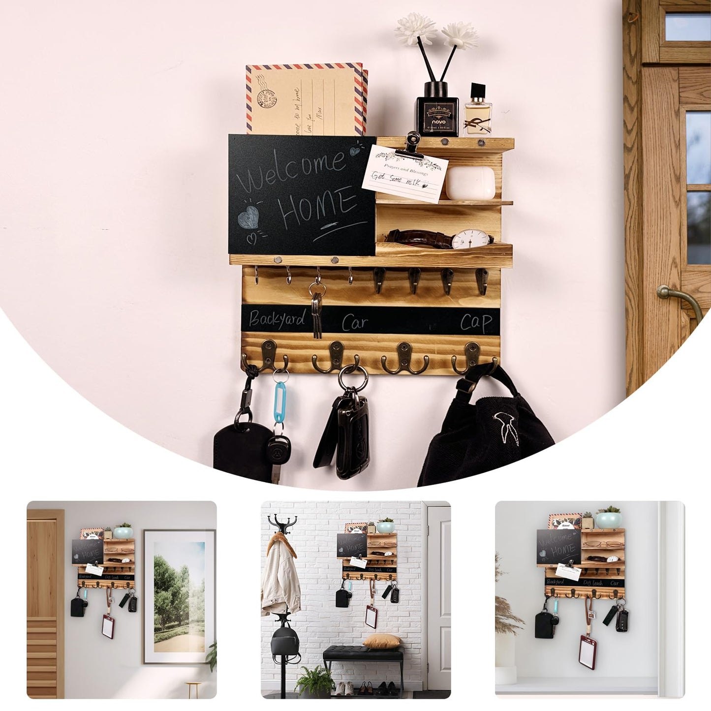 UBMRK Key Holder for Wall Mounted Keys and Mail Holder Decorative Farmhouse Organizer Wall Hanger with Hooks Small Key Shelf for Home Entryway Hallway Bedroom Decor New Home Gift