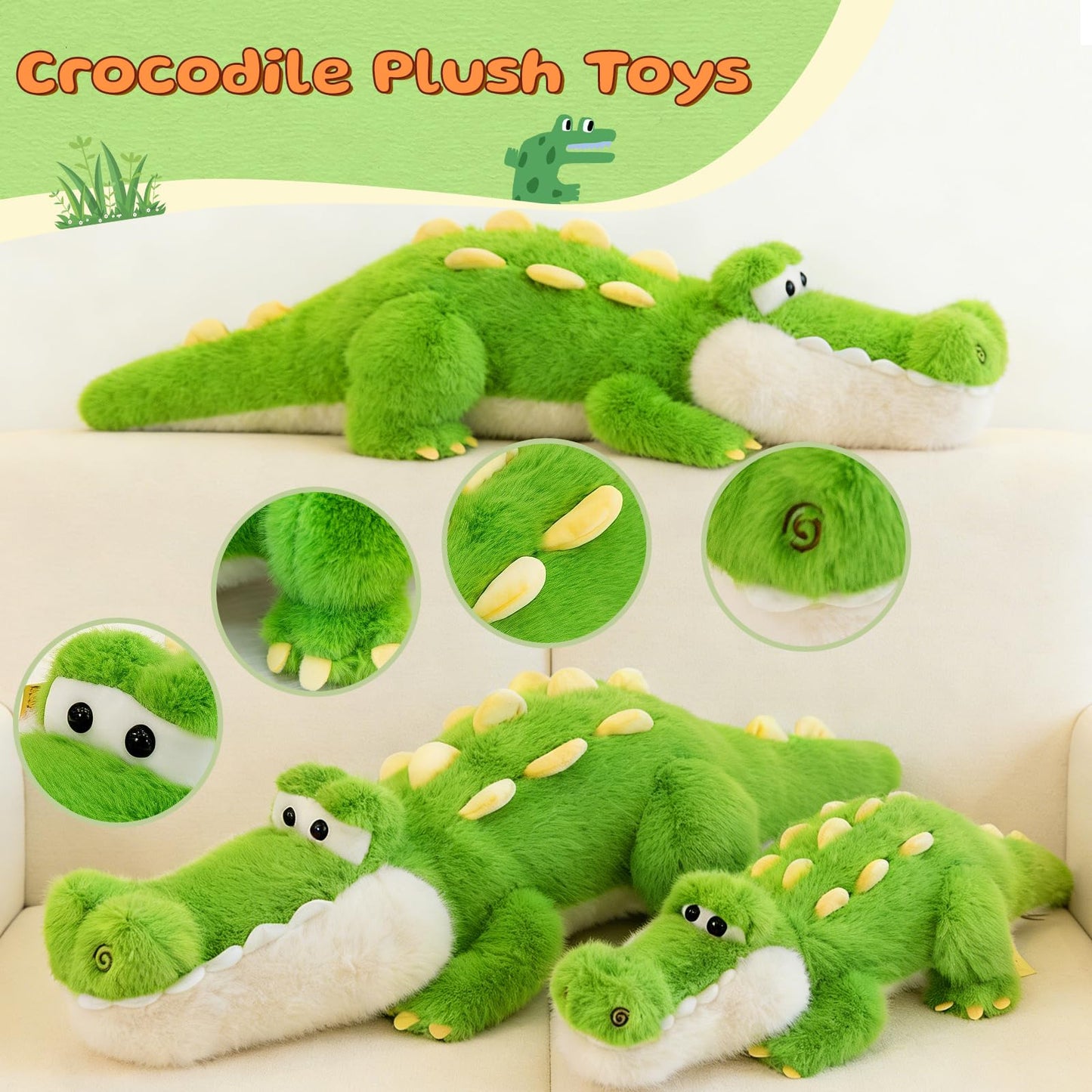 TITQWOP Alligator Stuffed Animal Plush Toy, Lying Flat Crocodile Hugging Pillow, Soft Long Plush for Kids & Adults, Cute Green Alligator Plush for Bed, Sofa, Gift 35.4in