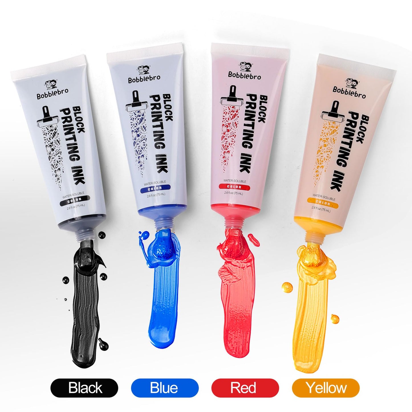 Bobblebro Linoleum Blocks for Printmaking, Stamp Making Carving Linocut Kit for Kids DIY Gift, Rubber Stamp Carving Screen Printing Kit with 4 Colors Block Printing Ink, Rubber Block, Linocut Tools