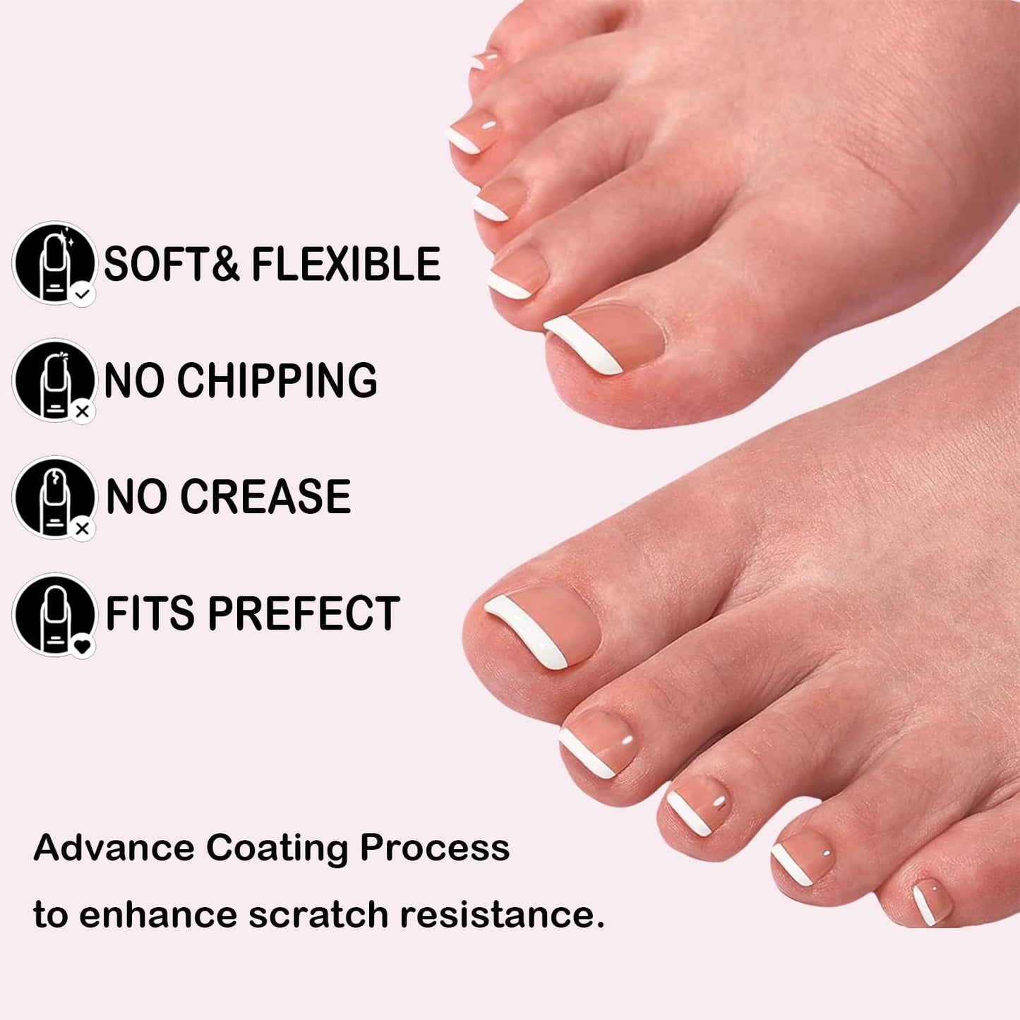 Brown Press on Nail for Women, OPkssnails 216pcs Summer French Tip Press on Toenails Short Square, Soft Gel Toe Nail Tips, Soak off Acrylic Fake Toe Nail Extensions 12 Sizes