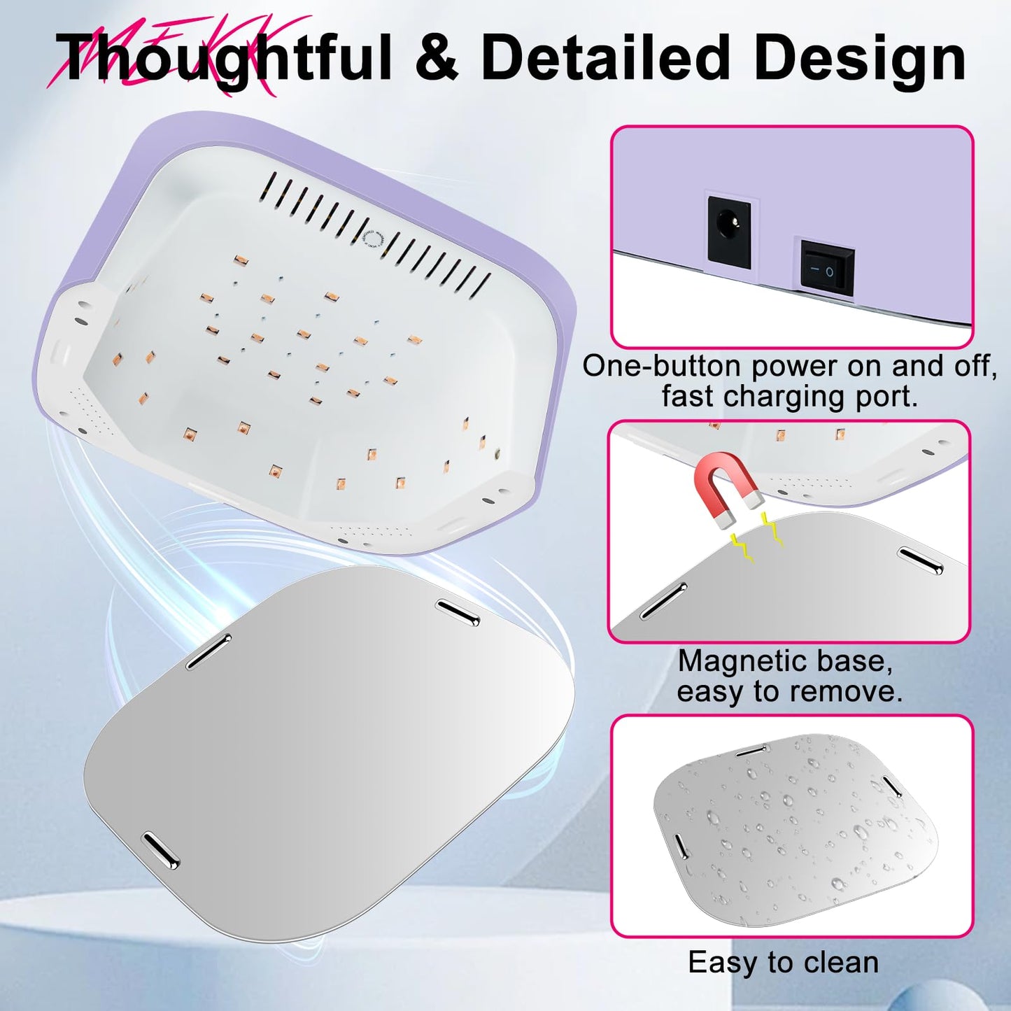 MEKK Cordless UV LED Nail Lamp, 54W UV Light for Gel Nails with Hand-Friendly Red Light, Auto Sensor Professional Flash Cure Lamp with Rotatable LCD Display for Salon and Home, Checkered Design-Purple