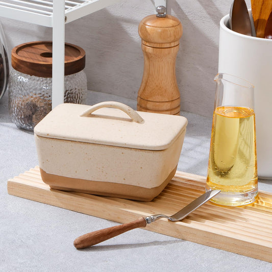 NUTRIUPS Ceramic Butter Dish with Lid for Countertop, Vintage European Butter Holder with Lid, Covered Butter Dish,Holds 1 Stick (Cheese Color, Uniform size)