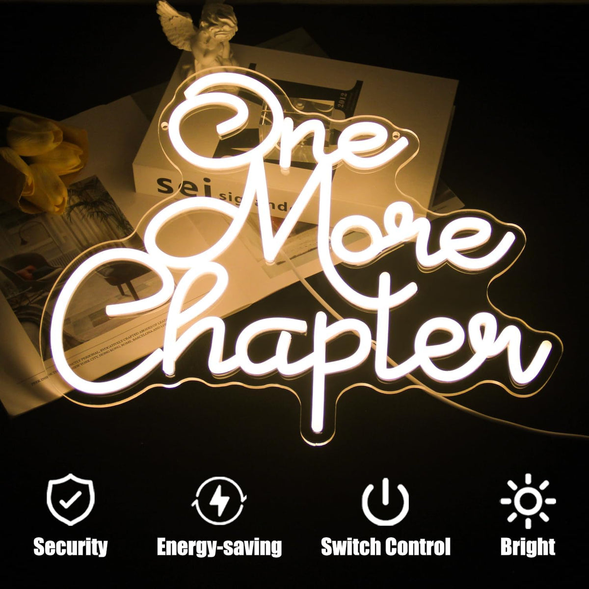 One More Chapter Neon Sign Read Books Neon Light Warm White Letter LED Signs for Wall Read Neon Lights Signs for Bedroom Study Reading Room Library Bookstore Classroom Decor Bookish Gifts