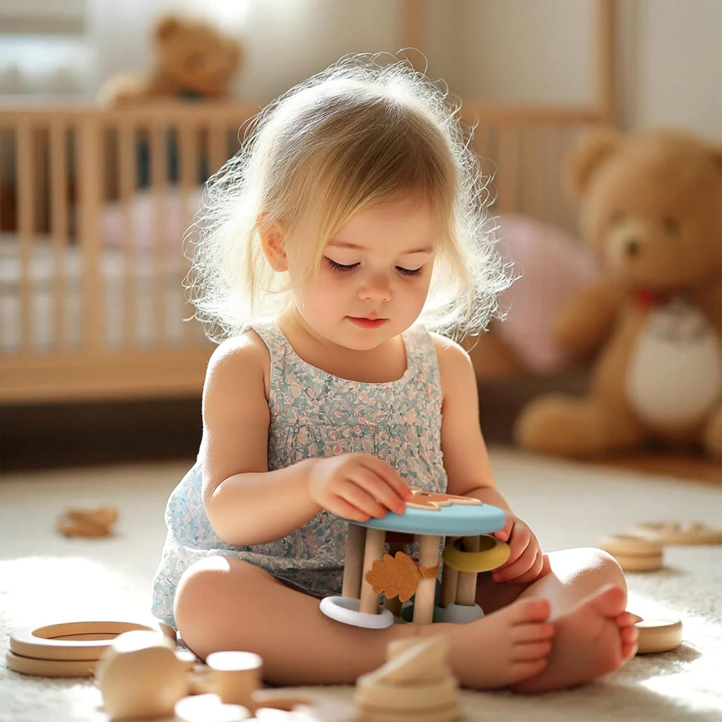 SPEEDY MONKEY Fox Roller Rattle Baby Toy | Wooden Animal Sensory Rolling Toy for Infants | Developmental Rattle for Crawling & Motor Skills | Early Learning Play for Babies & Newborns 6M+
