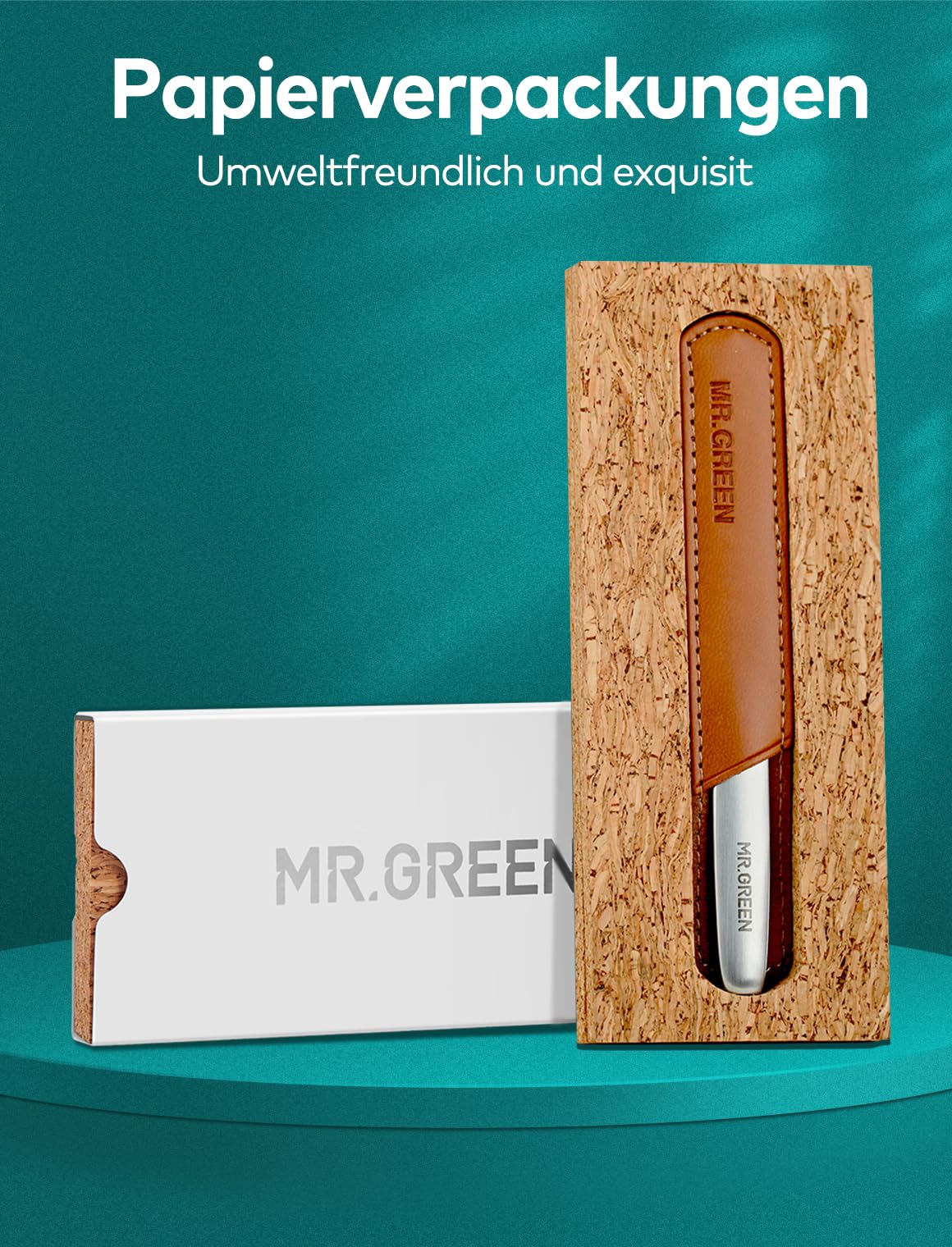 MR.GREEN Professional Double Sided Stainless Steel Nail File with Non-Slip Handle and Leather Case, Pointed Nail Buffering Files Washable