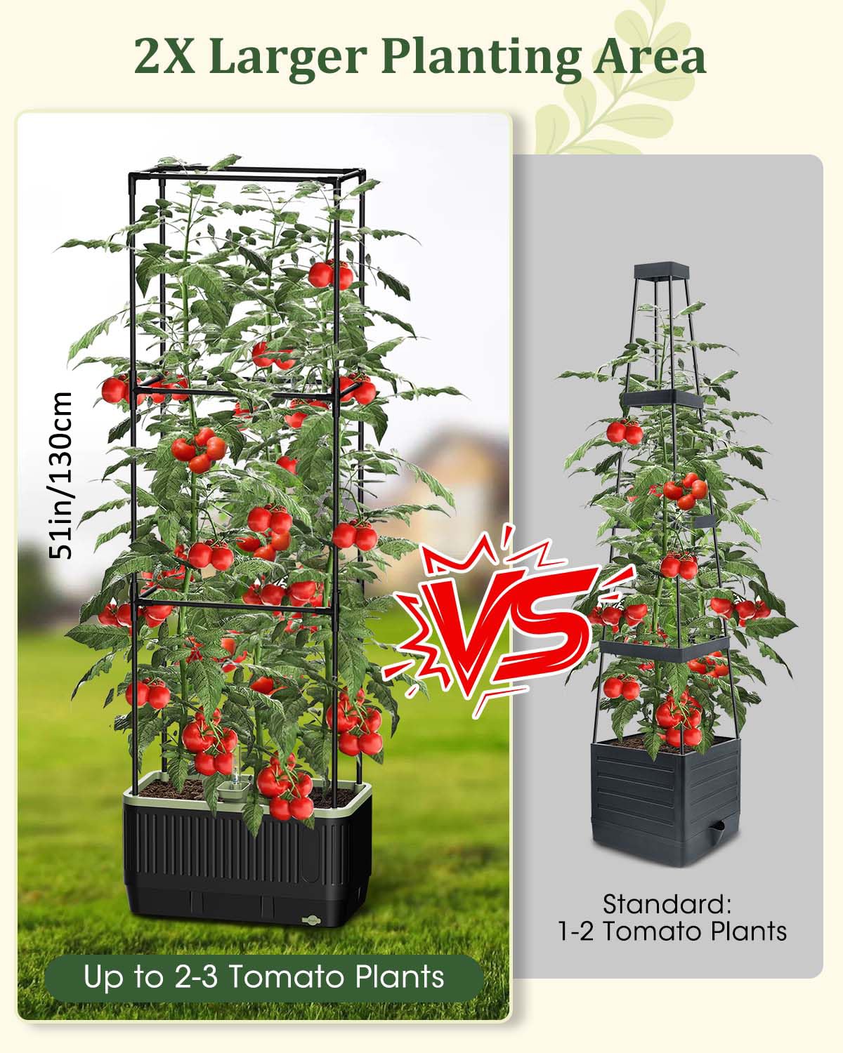 MQJIAZHI Self Watering Tomato Planter with Trellis, Rectangular Tomato Cages Trellis for Raised Garden Bed, Tomato Planters Box for Garden Pots Patio Indoor Outdoor (Rectangular, 1PC)