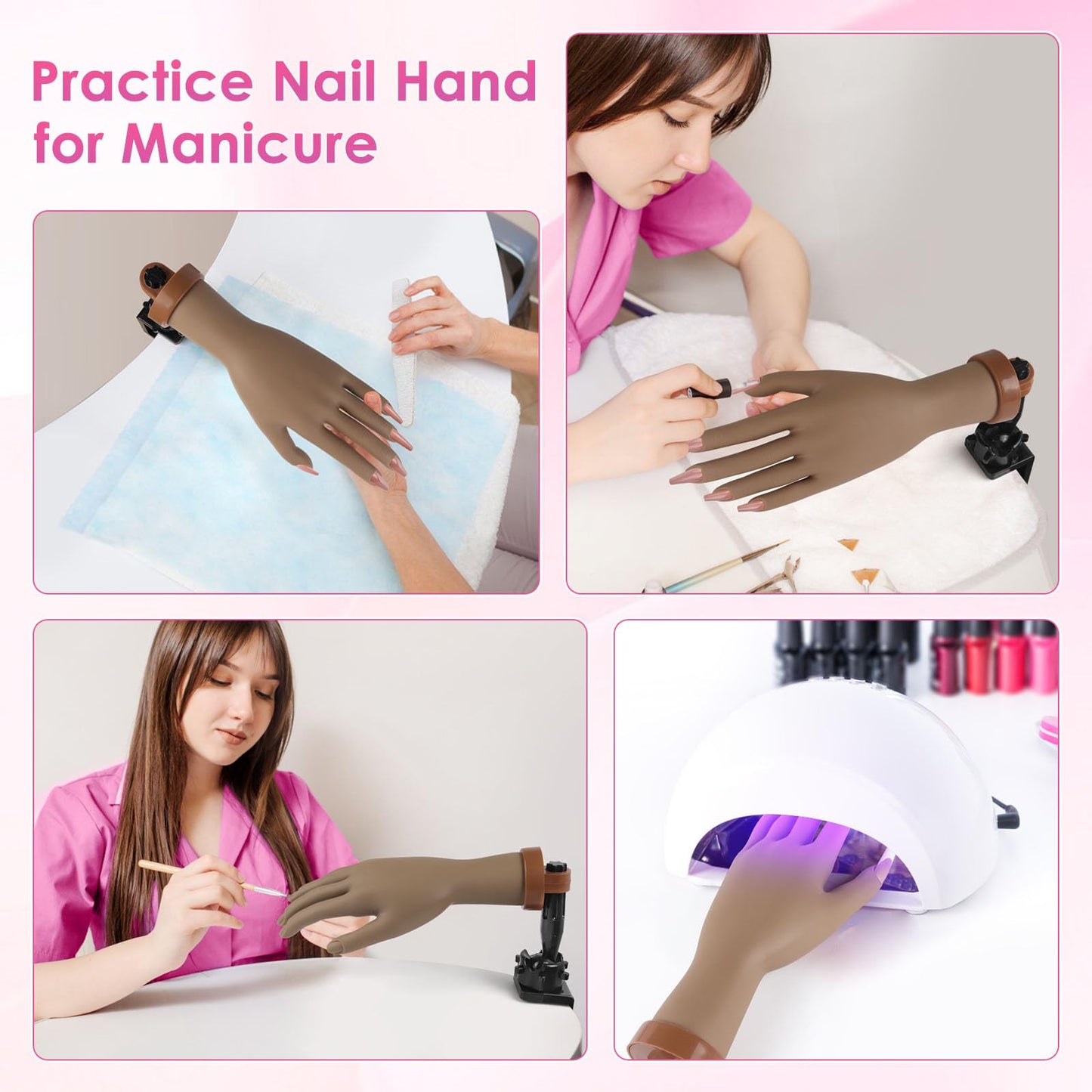 Yokilly Practice Hand for Acrylic Nails, Bendable Soft Nail Practice Hand, Flexible Plastic Nail Hand Practice, Fake Mannequin Training Hand for Nails Practice (with Clamp Holder) / Black