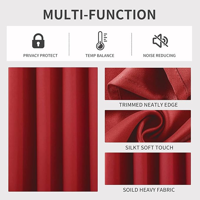 Joydeco Blackout Curtains 45 Inch Length 2 Panels Set, Thermal Insulated Long Curtains& Drapes 2 Burg, Room Darkening Grommet Drapes for Living Room Bedroom Window (W52 x L45 Inch, Red)