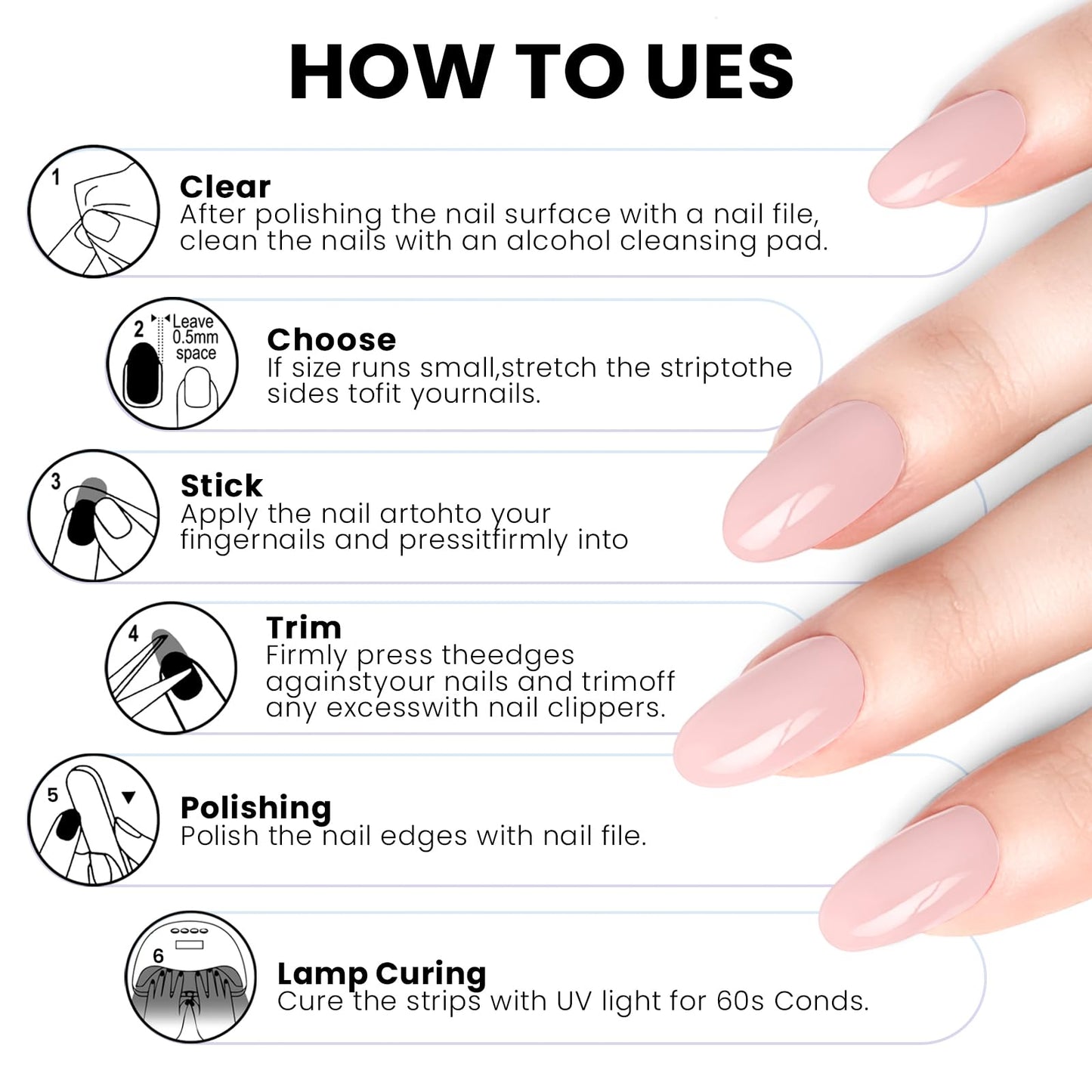 OAUEE Semi Cured Gel Nail Strips | Gel Nail Stickers with UV Light Required | Salon Quality, Easy Application and Removal（Dreamy White Neon Gradient Color）