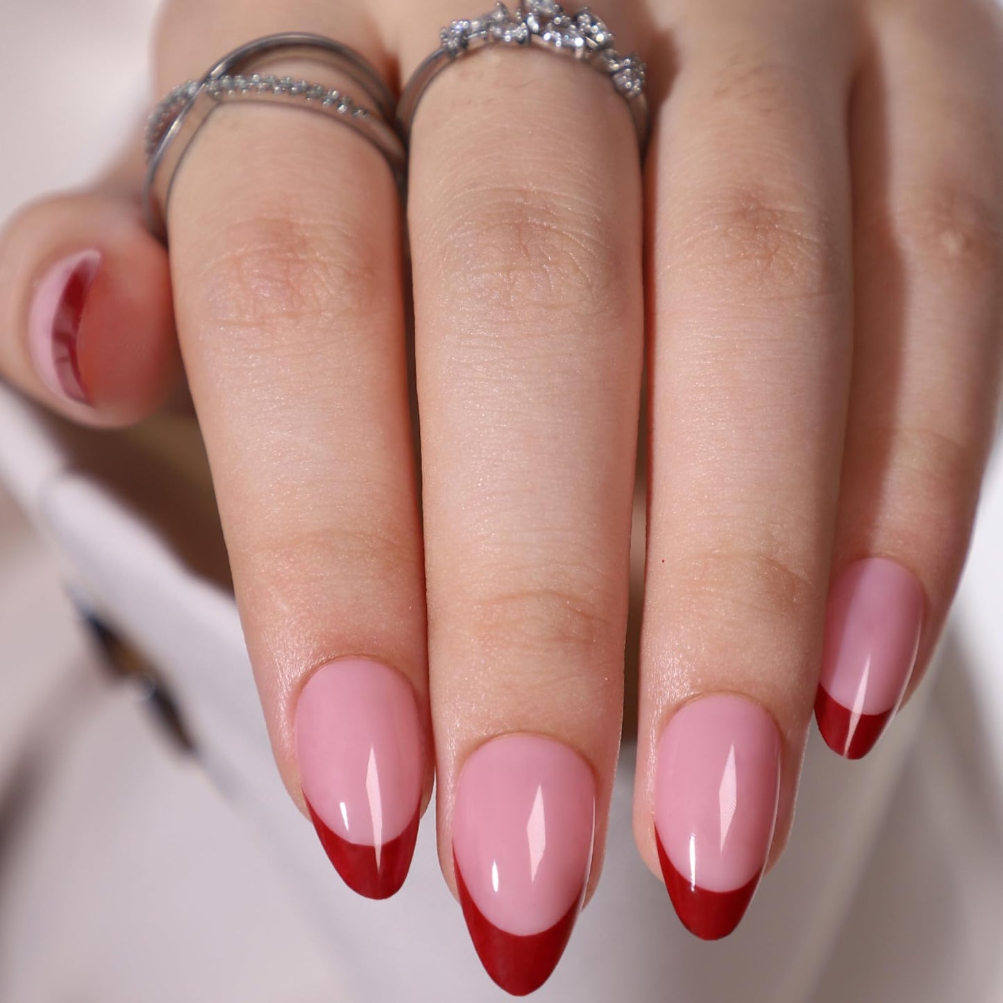 CTTHNBD 6 Packs (144 Pcs) Press on Nails - Almond, French Tip, Medium, Glue on, Gel False Nails for Women - 12 Sizes, 6 Styles