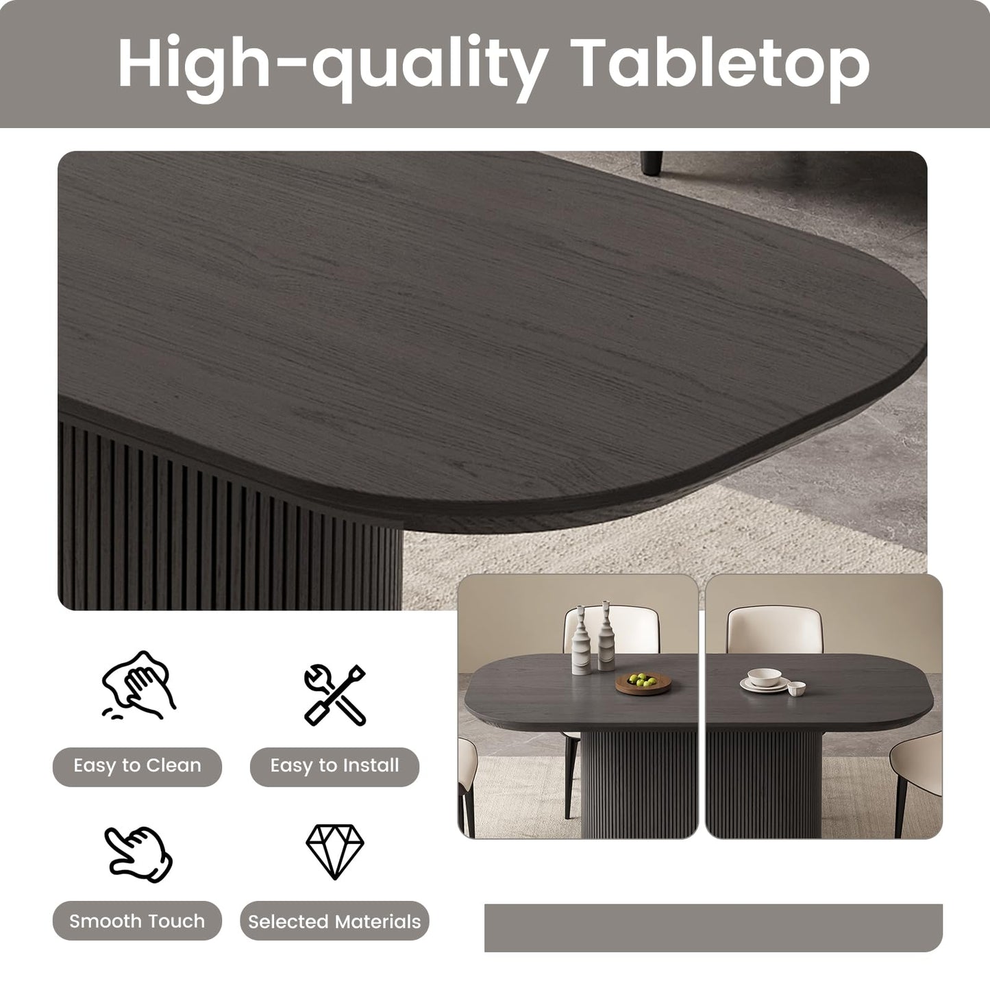 TreLined 86.61" Oval Dining Table for 8, 8 Seat Dining Room Table for Kitchen, Living Room, Large Kitchen Tables with Oval Pedestal, Modern Dinner Tables, Black