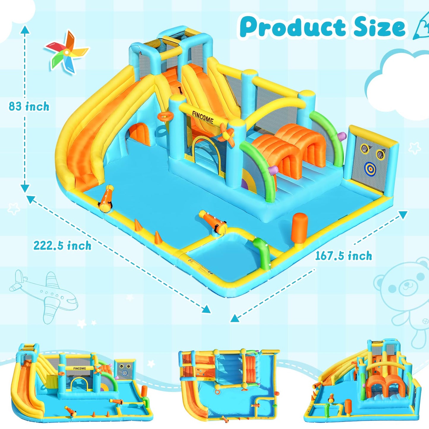 Inflatable Bounce House with Double Water Slides for Kids Inflatable Water Park with 950w Blower Large Bounce Castle for Backyard Outdoor/Indoor Easy Install Large Size 18.5 * 14 * 7FT