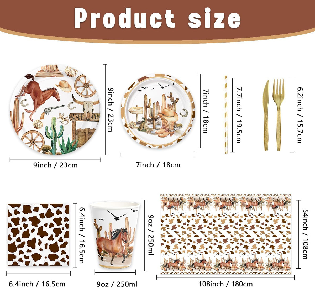 141pcs Cowboy Party Decorations,Cowboy Party Disposable Tableware Includes Dinner Plate Dessert Plate Paper Napkin Cup Knife Fork Straws Tablecloth Western Cowboy Baby Shower Supplies set
