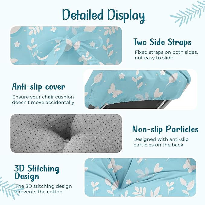 4 Pack Outdoor Chaise Lounge Chair Cushion 75.1 x 22.8 x 4.7 Inches 100% Waterproof Replacement Cotton Patio Pool Lounge Chair Cushion for Outdoor Furniture with Ties, Blue Butterfly