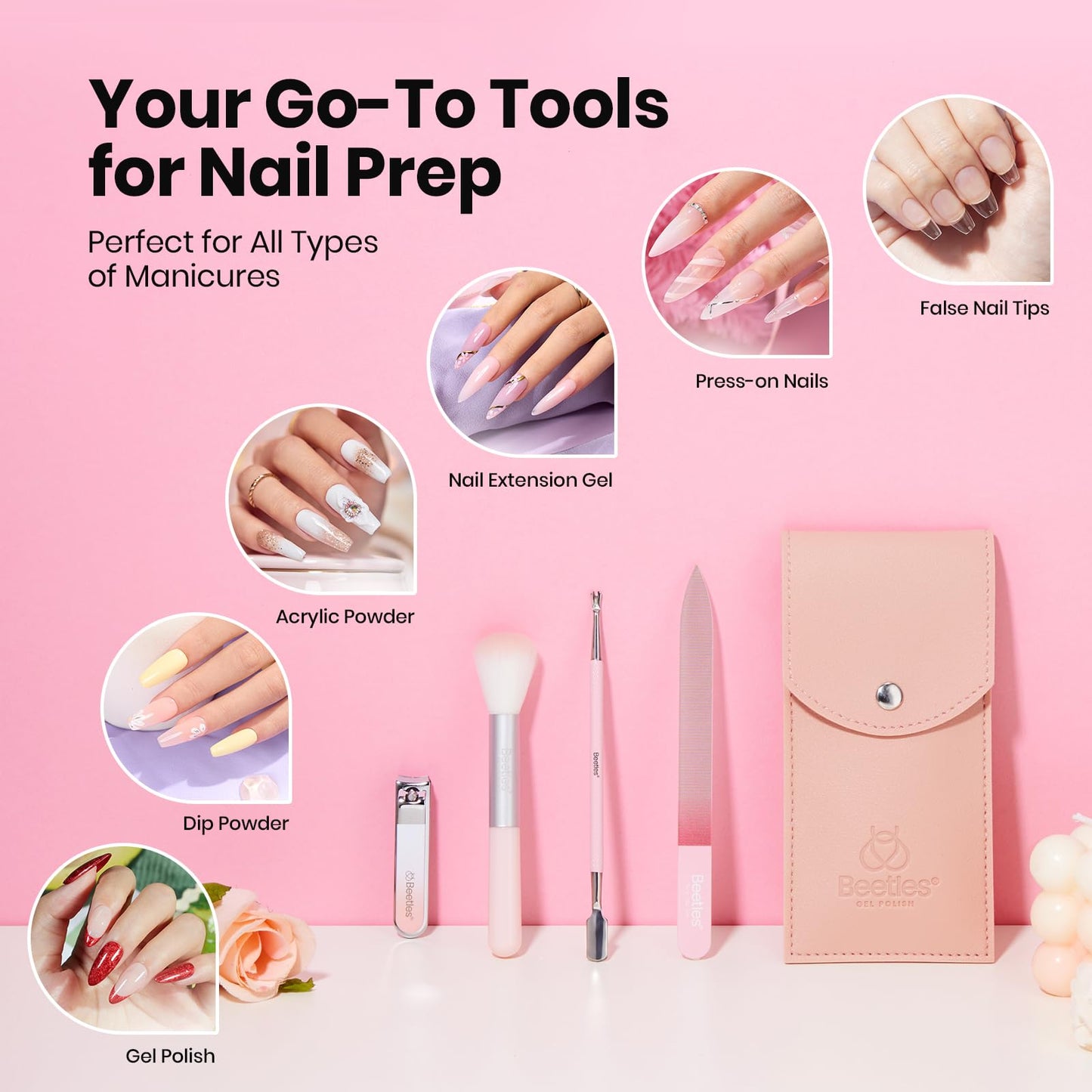 Beetles Cuticle Oil Cuticle Remover Nail Kit with Glass Nail Files Double Side Nails Prep Kit Cuticles Pusher Dual End Cuticles Remover Set Nails Clippers Dust Brush Manicure Set with Storage Pouch