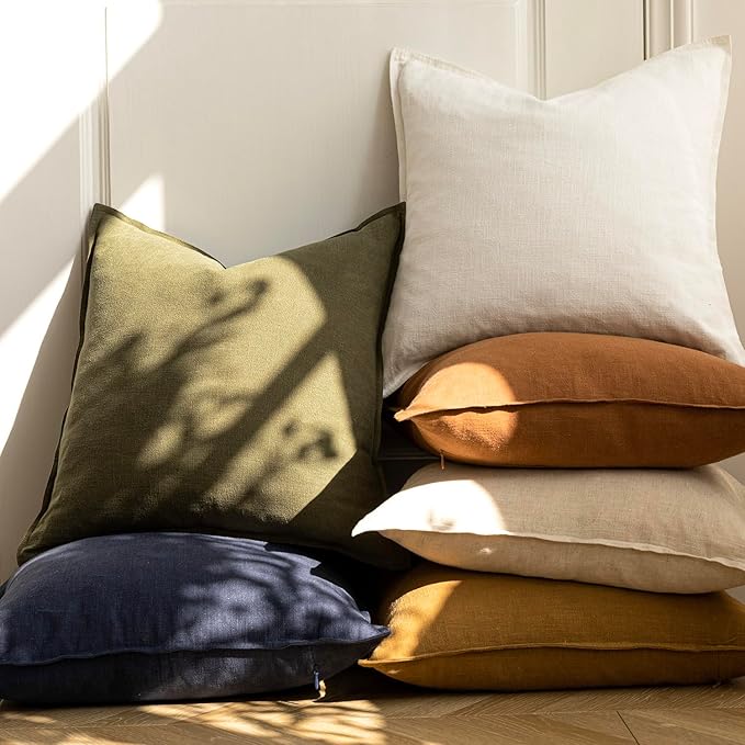 Foindtower Pack of 2, Decorative Linen Soild Throw Pillow Covers Soft Accent Cushion Case Boho Farmhouse Pillowcase for Chair Couch Sofa Bedroom Living Room Home Decor 16 x 16 Inch Orange Brown