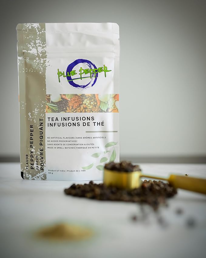 Blue Pepper Peppy Pepper Tea Infusion Blend 60g - Natural Caffeine-Free Herbal Tea Blend in Resealable Pouch | Bold and Spicy Flavor | Product of India