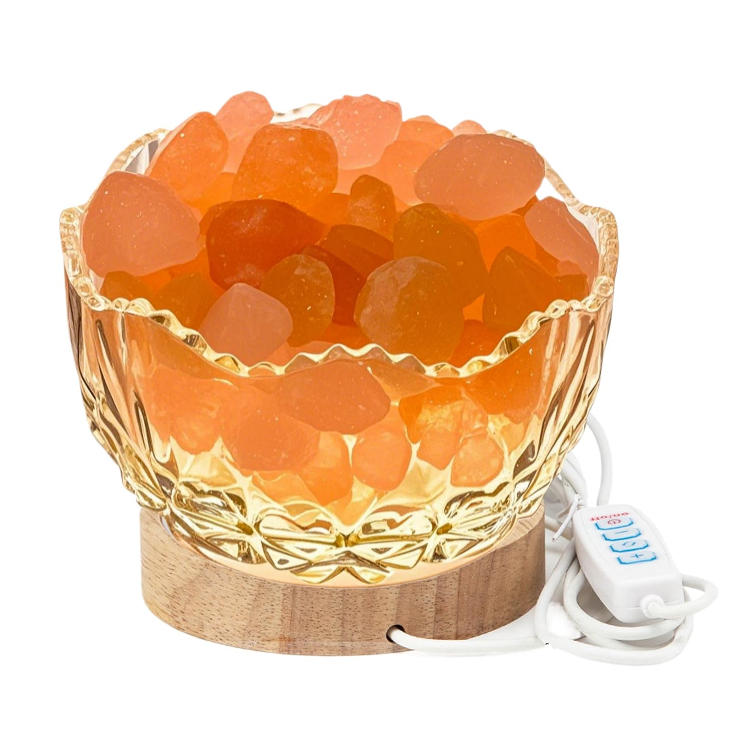 Crystal Glass Himalayan Salt Lamp with LED Light, Wooden Base, 10 Brightness Levels, 3 Distinct Lighting Modes, USB Powered, Pink Salt Rock Lamp, Home Decor Art Showpiece Night Light (Tricolor)