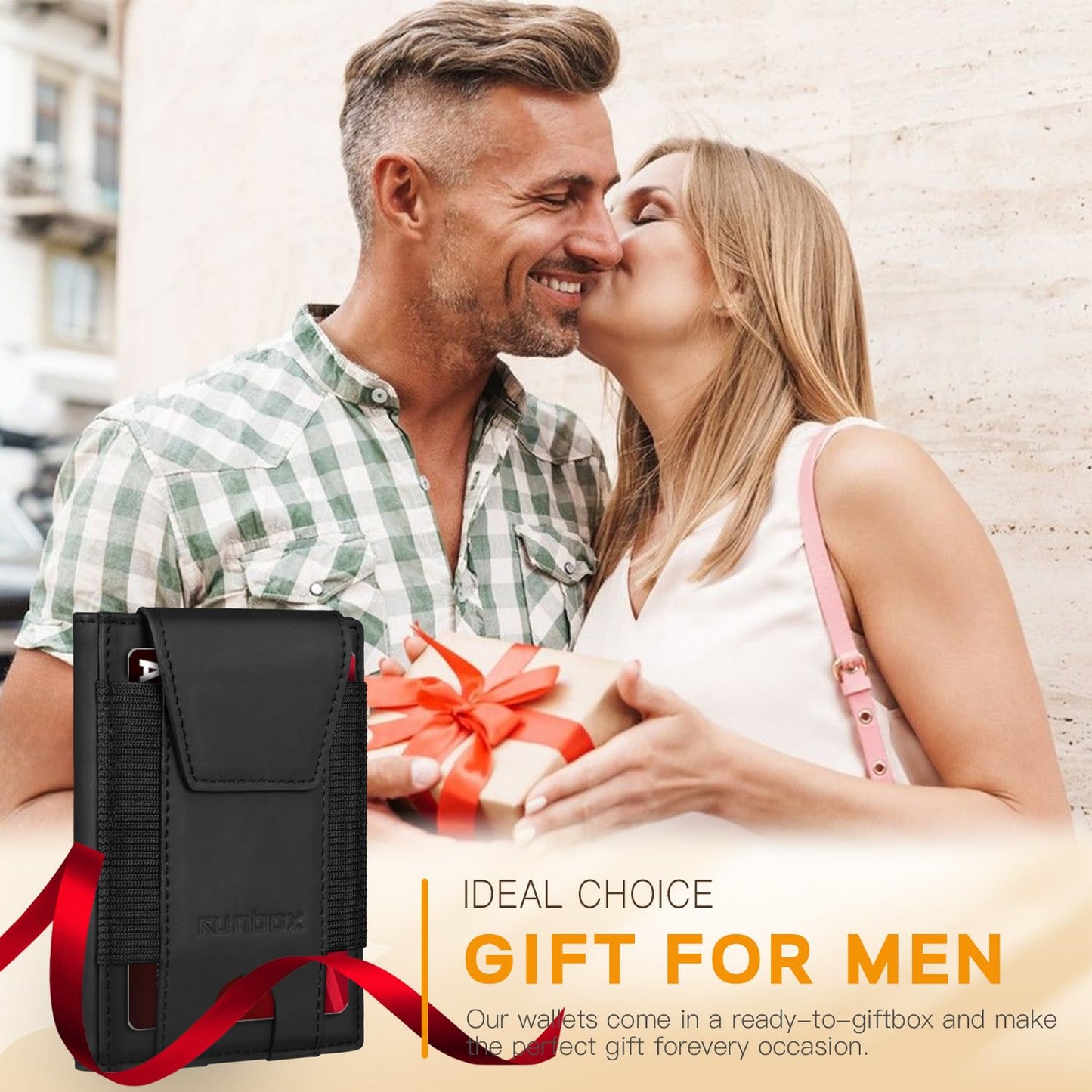 RUNBOX Slim Leather Wallet for Men With 2 ID Windows Holds 10-13 Cards Minimalist Front - Pocket RFID - Blocking Wallets Ideal Gift Choice